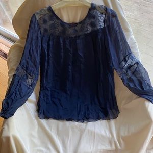 Italian Silk Gorgeous Blue Lace Lined Top